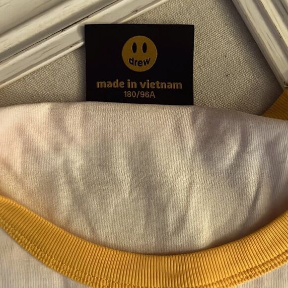 drewhouse Cream and yellow short sleeve ringer T-shirt w 2 cherubs, heart NWT L - Picture 4 of 10